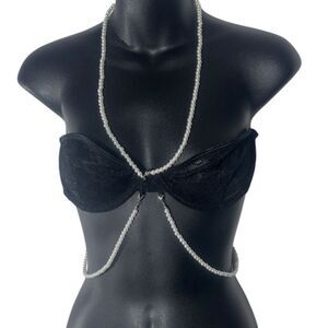 Forplay women’s small sexy lace strapless bralette sheer pearl chains new